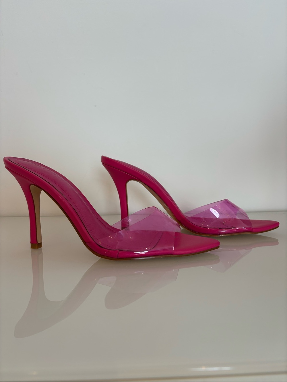 Hot Pink Vinyl Strap Stiletto Slides